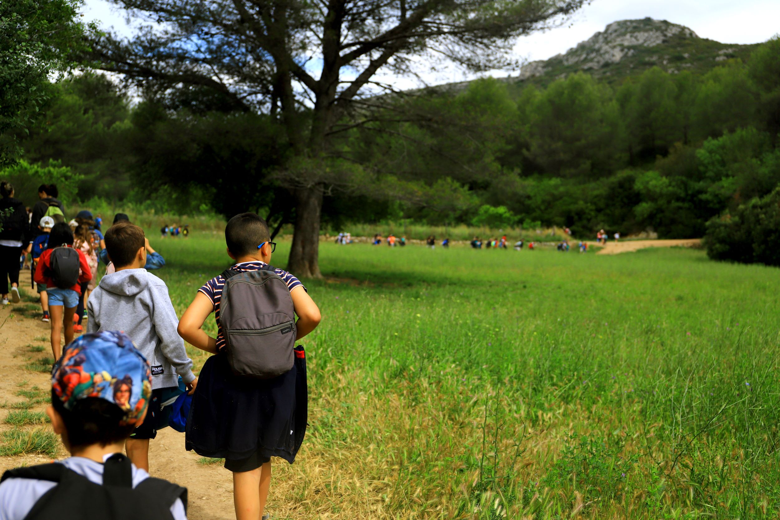 Photo des enfants qui marchent dans la colline